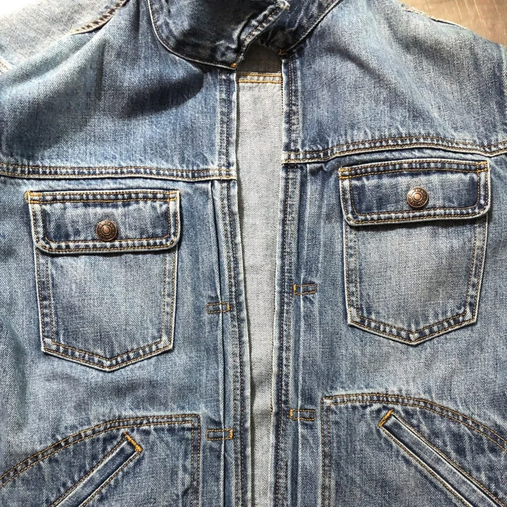 Gap 1969 Mens Zip Front Denim Jacket Medium Tint Blue Cotton Large Utility Y2K